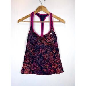 Nike Swim Racerback Tankini Bfathing Suit Top Navy Neon Leaf Padded Women’s M